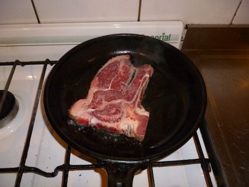Meat on a frying pan