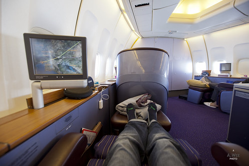 Stretching on the First class seat