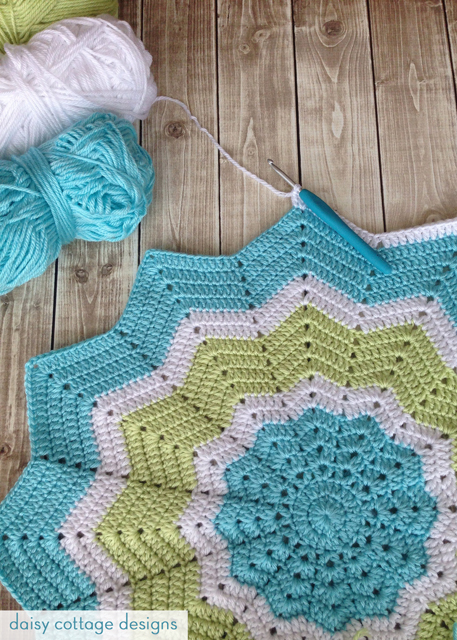 Turquoise and Lime Crochet Star Blanket