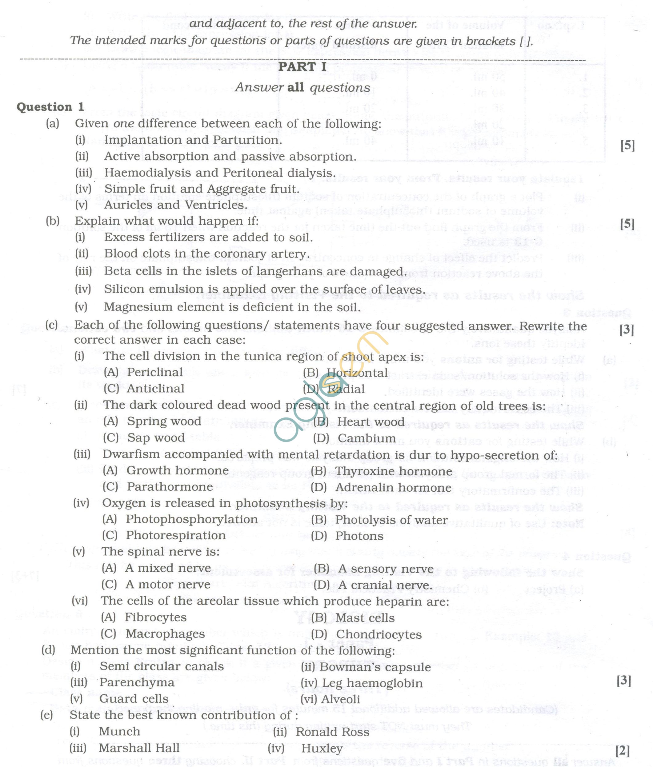 ISC Question Papers 2013 for Class 12 - Biology