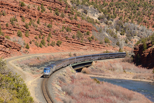 AMTK 144+174, AMTRAK train 5 "California Zephyr", Red Canyon, Colorado, USA, 15.03.2017