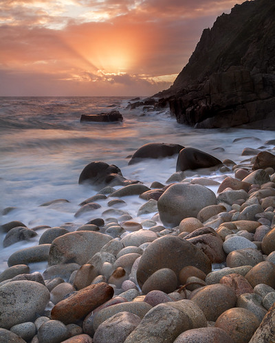 ocean uk sunset sea england cliff beach rock coast cornwall waves tide shoreline boulder atlantic pebble porth shore granite coastline kernow nanven porthnanven mikebarber