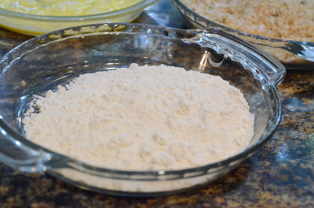 Flour in a pie dish.