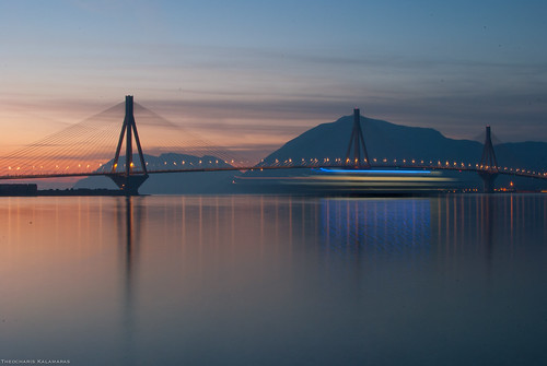 longexposure bridge sunset sea rio greece patra antirrio gefira