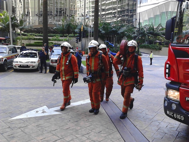 Fire brigade team entering the hotel