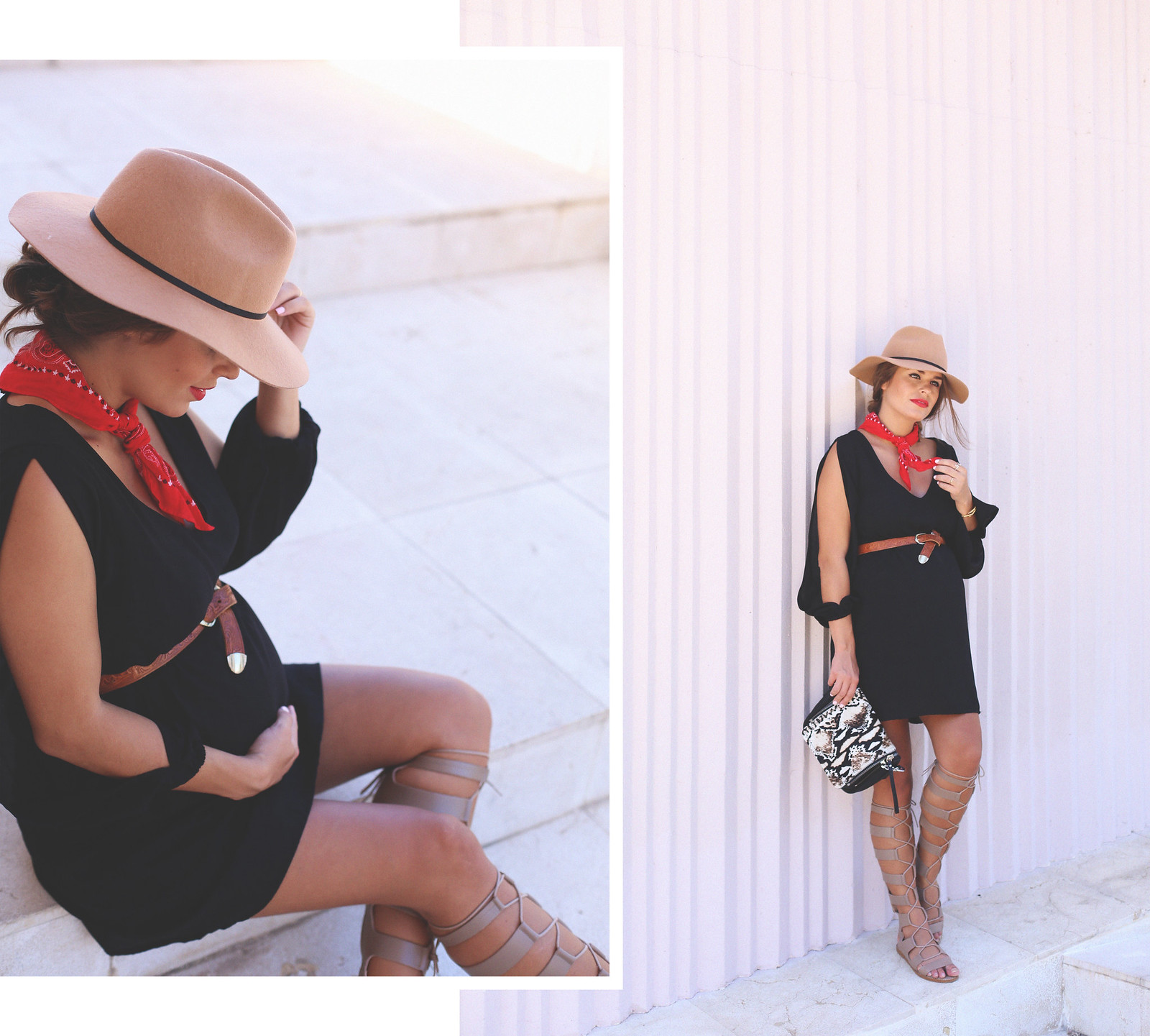 1. black short dress red bandana western trend - jessie chanes - pregnancy