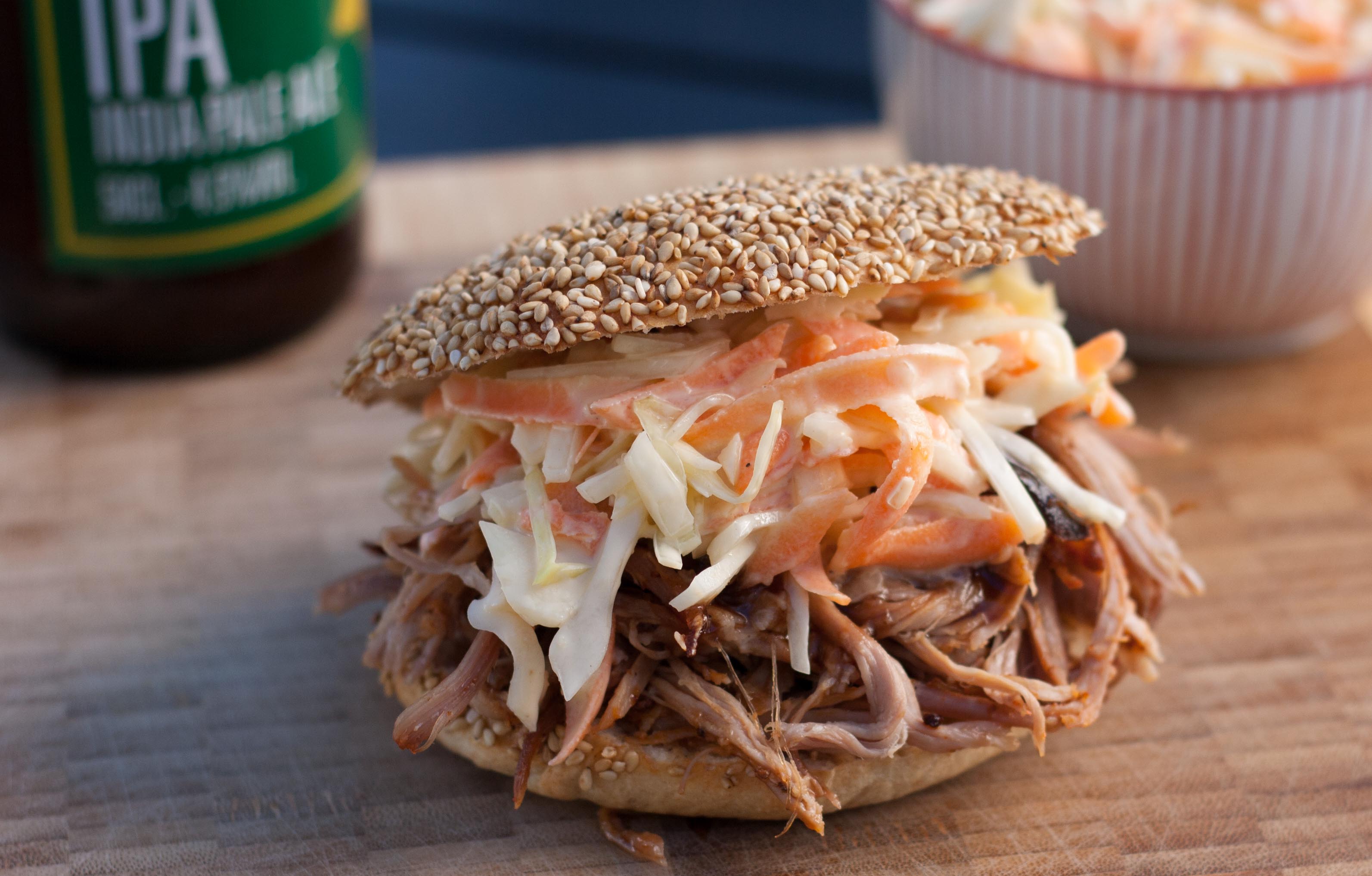 Homemade Pulled Pork with Burger Buns and Coleslaw