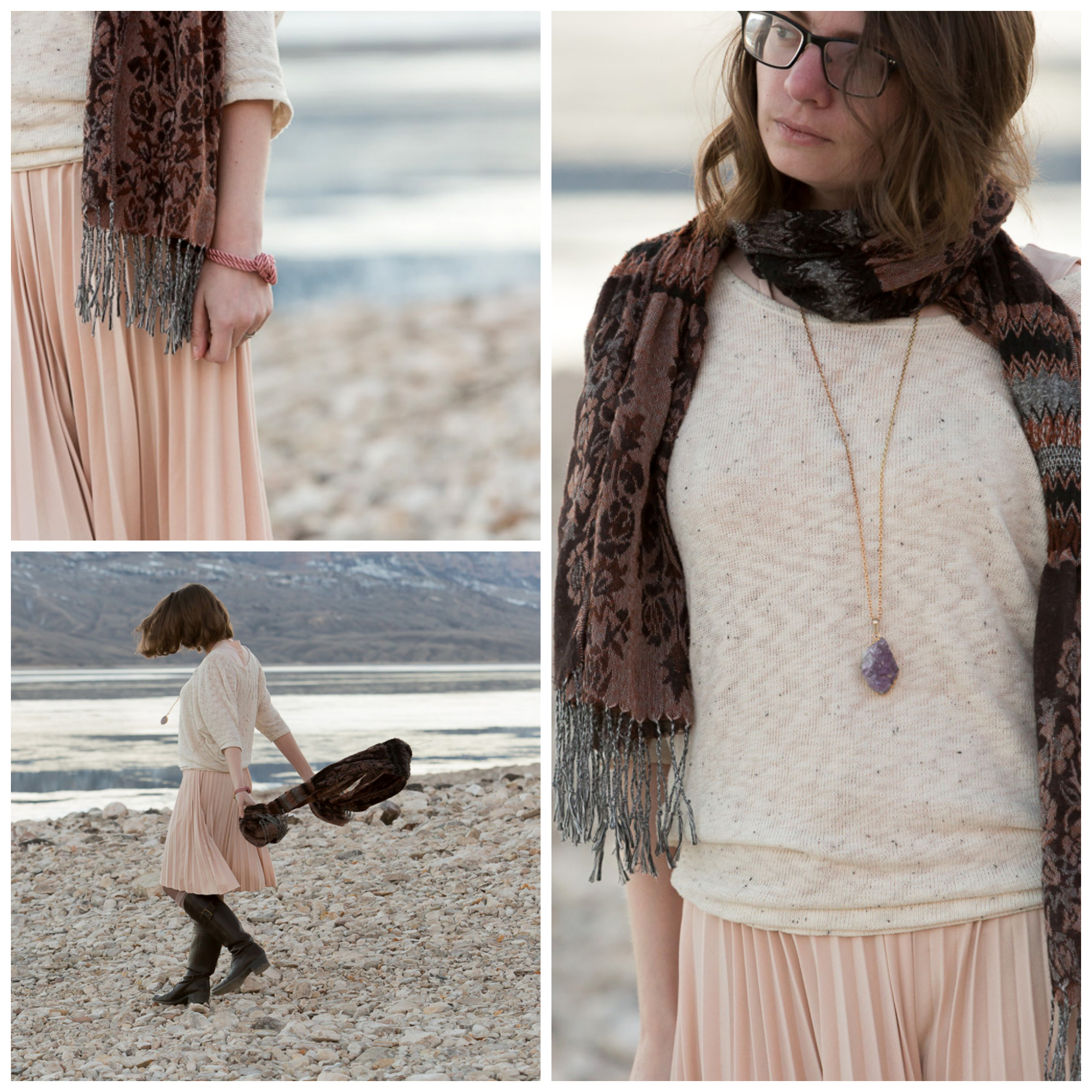 Pink, Pleat, Dress, Rose, soundofsilence, never fully dressed, withoutastyle, pink scarf, stitchfix sweater, wyoming, cody, 