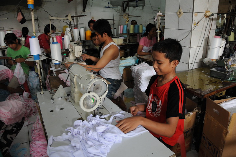 Child workers at the small garment factory in Jakarta, Indonesia