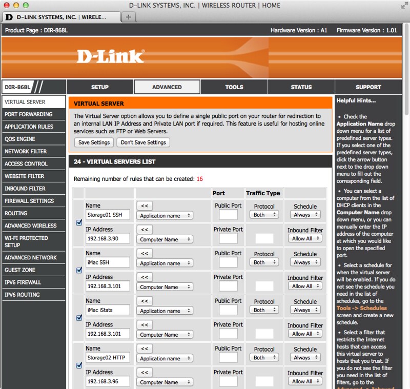 D-Link DIR-868L - Virtual Server