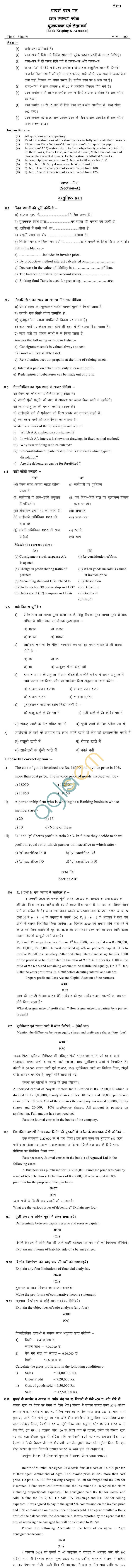 MP Board Class XII Book Keep and Accountancy Model Questions & Answers - Set 1