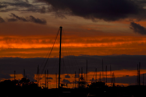 water silhouette night sunrise cloudy masts booragul