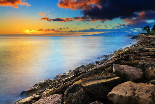 ocean longexposure sunset sea sky beach clouds canon landscape hawaii rocks surf waikiki sigma pacificocean 7d honolulu hdr kakaako ndfilter photomatix 1750mm