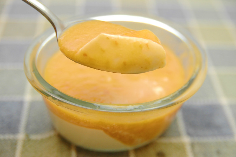 recipe: maple panna cotta with peach coulis.