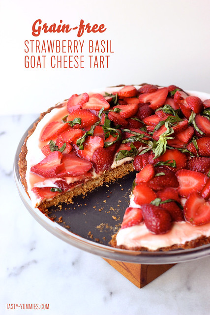 Grain-free Strawberry Basil Goat Cheese Tart (w/ vegan option)