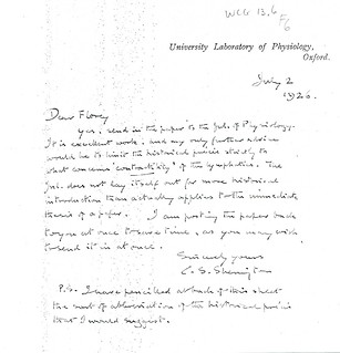 Sherrington to Florey - 2 July 1926 (WCG 13.6)