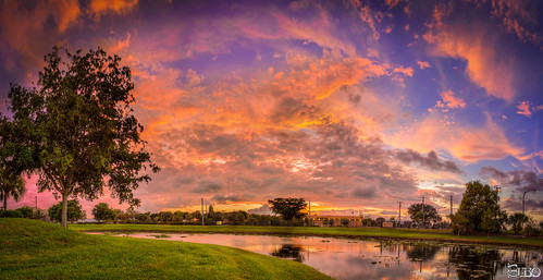 sunset lake reflection tree clouds colorful panoramic lantana hdr photomatix topazplugins
