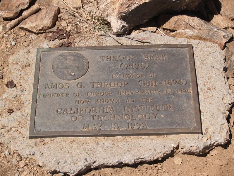 Brass Throop Peak Summit Marker in honor of Amos G. Throop