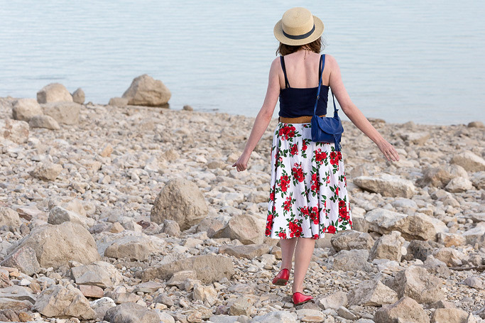 Hell bunny skirt, floral, rose, skirt, red, straw hat, boater hat, popbasic, ruby, new job, teaching job, wyoming, never fully dressed, withoutastyle, 
