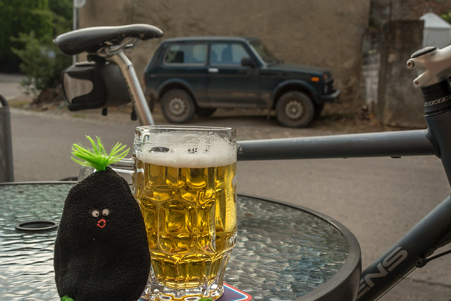 Esaias quenching thirst with Lada Niva