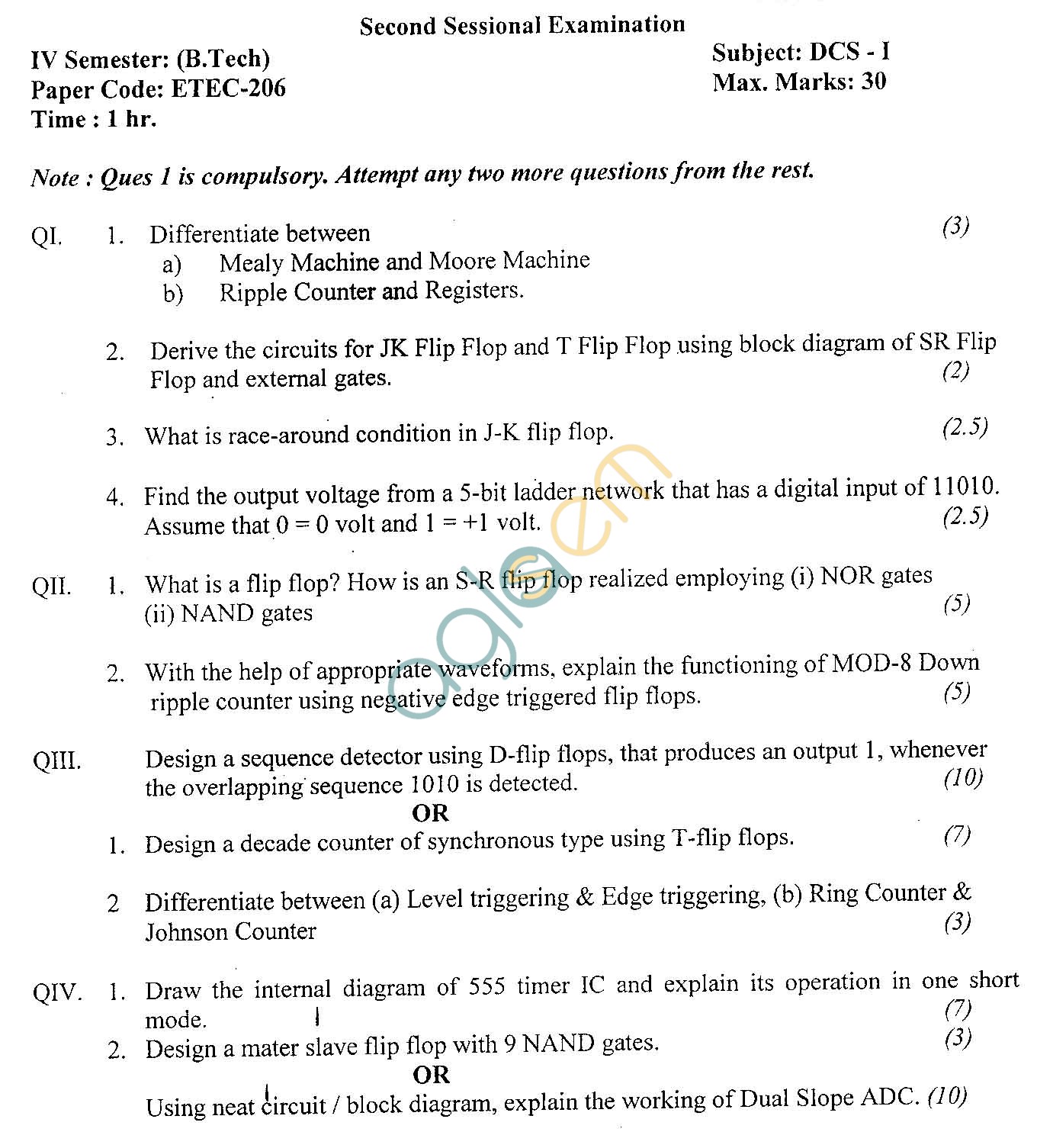 GGSIPU Question Papers Fourth Semester – Second Term 2013 – ETEC-206