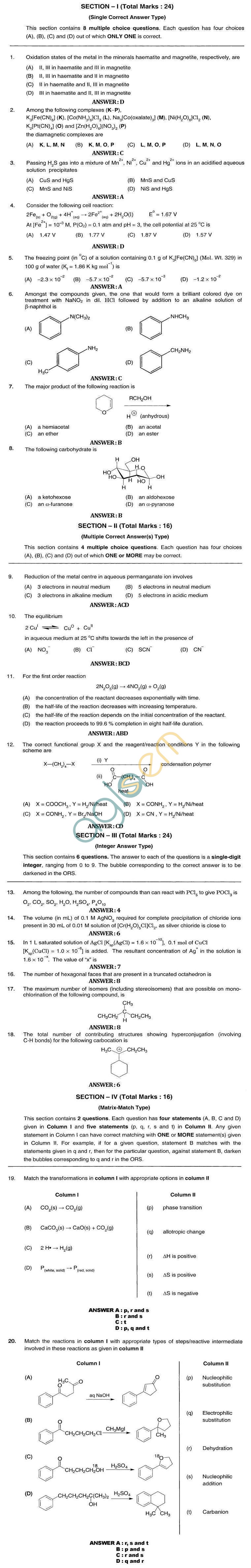 JEE Advanced 2017 Chemistry Practice Papers