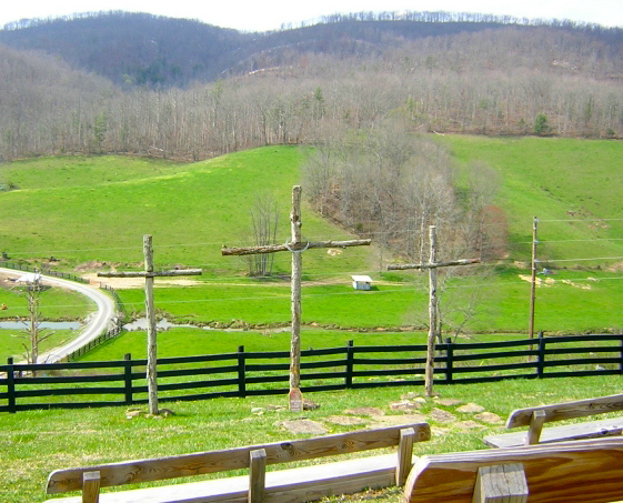 Three crosses on a hill at Henderson Settlement in Kentucky