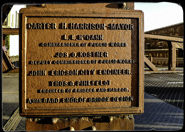 Carter H Harrison Mayor marker  Chicago Avenue Bridge