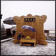 #还乡计划 #homesickofpix @ofpix 景山顶上万春亭旁的照相布景。下雪就没人来照了，但还得把座位给护着。新年第一天上班，北京终于下雪了。北京107天没降水了，让我一度怀疑这个城市会不会干燥
