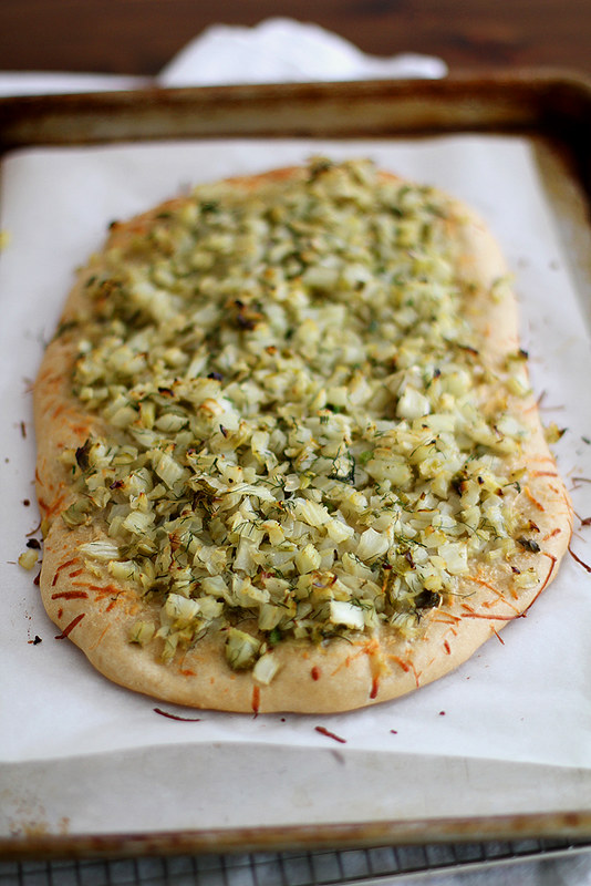 caramelized spring onion + fennel pizza with beer crust #PizzaWeek