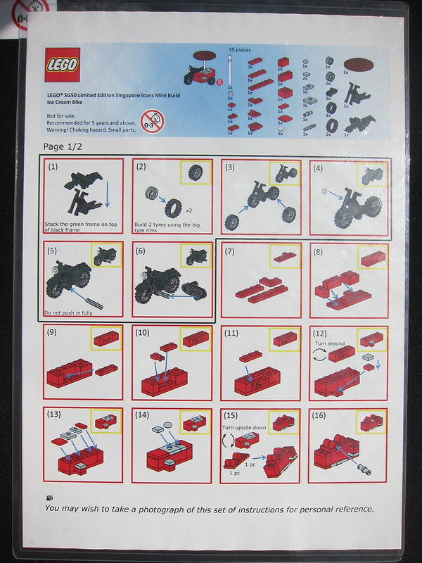 LEGO SG50 Limited Edition Singapore Icons Mini Build - Ice Cream Bike - Instructions - 1 of 2