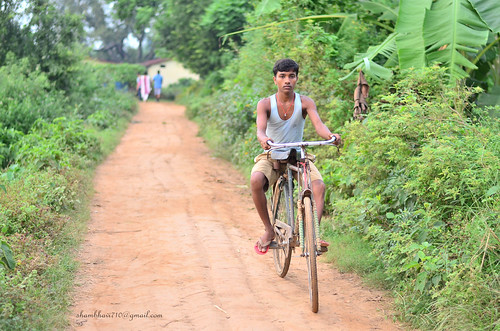 road boy bicycle village lane lone