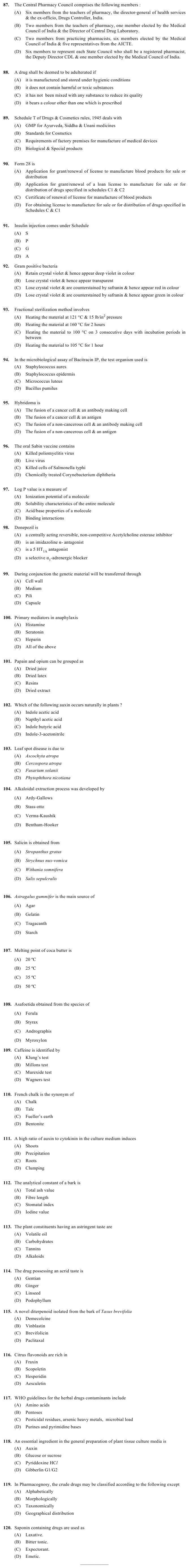 OJEE 2013 Question Paper for PGAT Pharmacy