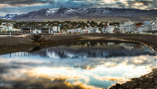 bridge windows sunset sky reflection building window nature water clouds photography iceland europe dusk objects places northeast hdr akureyri canon7d inspiredbyiceland