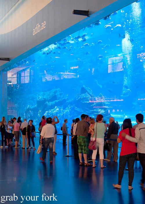 Shoppers and Dubai Aquarium inside Dubai Mall, Dubai