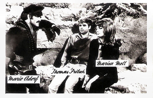 Mario Adorf, Thomas Fritsch, Marisa Mell in Der letzte Ritt nach Santa Cruz (1964)