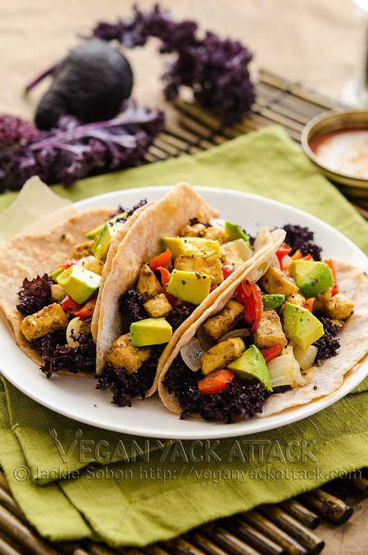 Simple and healthy roasted tofu kale tacos, with homemade tortillas! High in protein AND flavor, plus easy-to-make.
