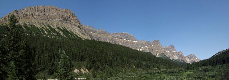 Panorama view looking northwest in Johnston Canyon with Pulsatilla Mountain on the right