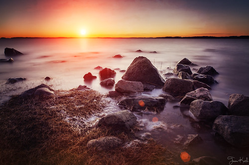 longexposure sunset sea orange sun seascape color rock stone landscape coast scenery balticsea tmuussoni ilobsterit ilobesterit