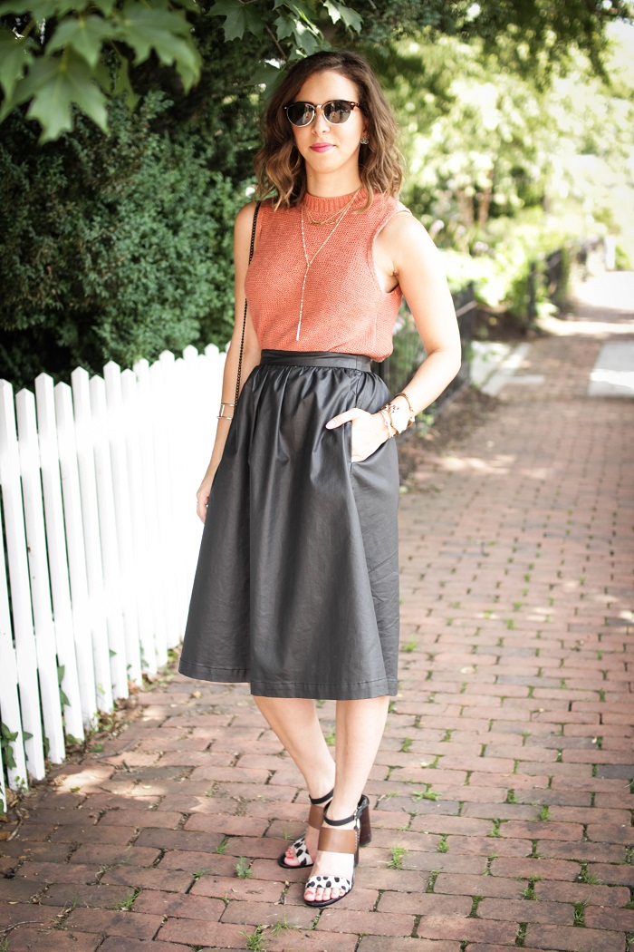 aviza style. andrea viza. fashion blogger. dc blogger. faux leather midi skirt. lou & Grey top. summer outfit. 13