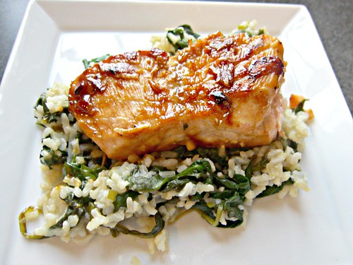 Summer Salmon over Cilantro-Lime Rice with Kale