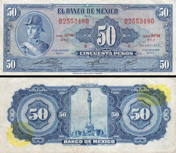 50 mexických pesos Mexiko 1972, Pick 49u