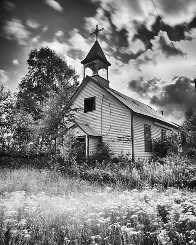 longexposure summer blackandwhite bw ontario storm building abandoned church clouds rural tin ruins cross decay steeple toad vandalism catholicchurch weathered 4x5 derelict sthubert northernontario 15seconds searchmont woodframe niksoftware nd106 silverefex highway532 neutraldesityfilter hdrefex gnd2s hdr31