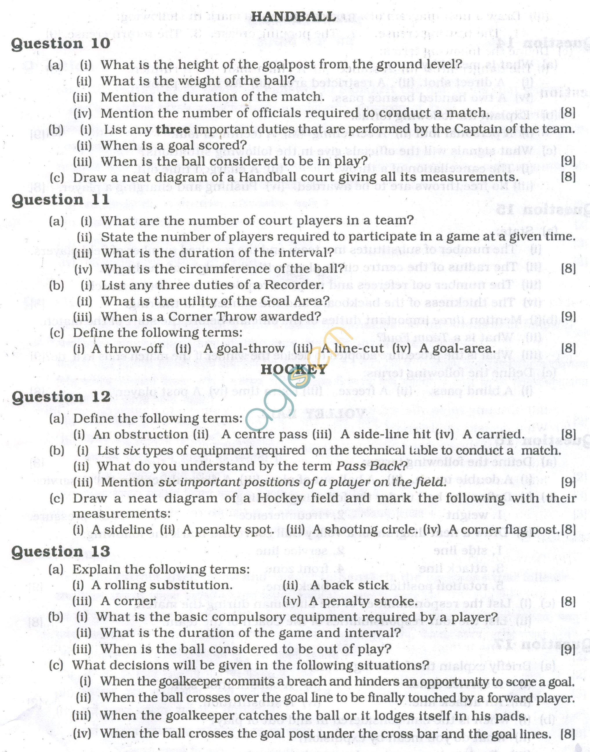 ICSE Question Papers 2013 for Class 10 - Physical Education/