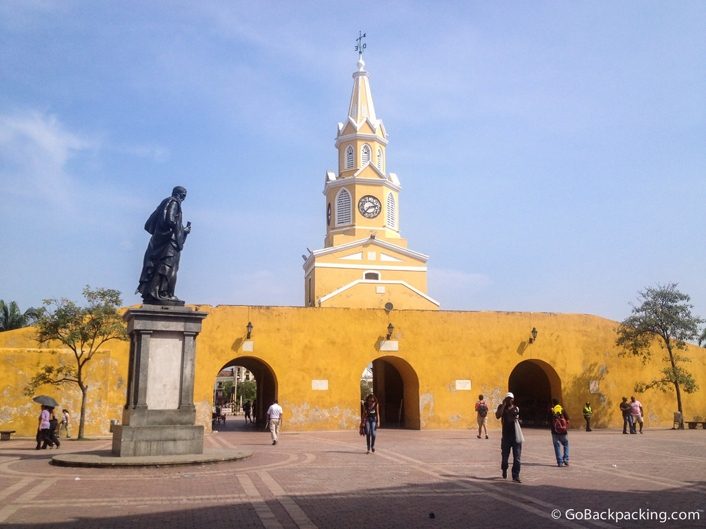 The clock tower entrance to Cartagena's Old City