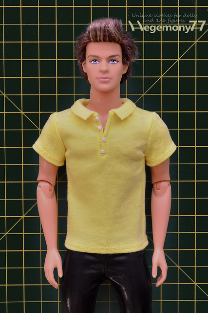 Ken doll in custom made 1/ 6 scale polo shirt with 4 buttons and collar