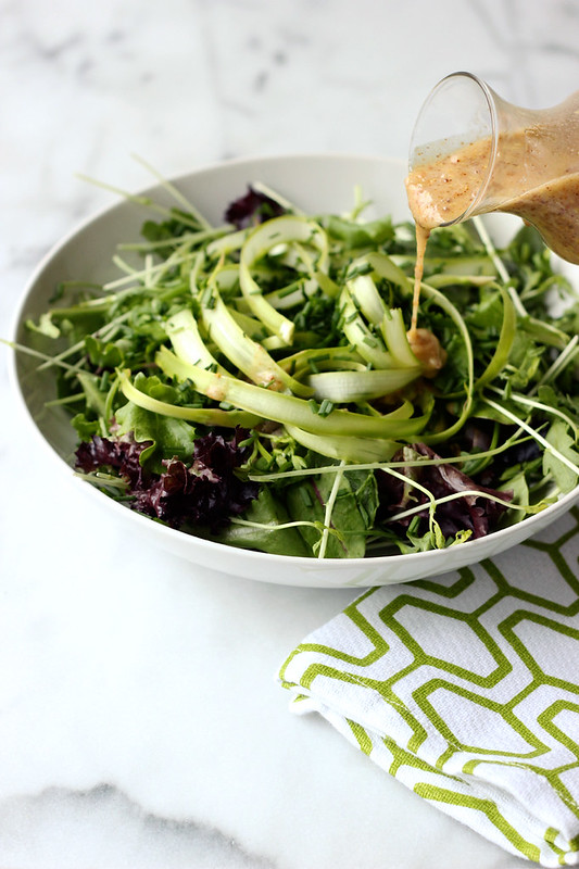 Spring Green Salad with Honey Dijon Almond Butter Dressing (Gluten-free and Dairy-free with Vegan Option)