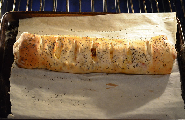Italian Sausage Appetizer Bread in the oven.