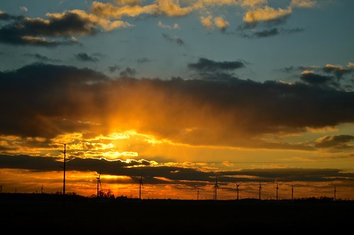 road autumn sunset wind prairie turbine