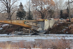 Calgary new foot bridge construction where the Bow and Elbow rivers meet